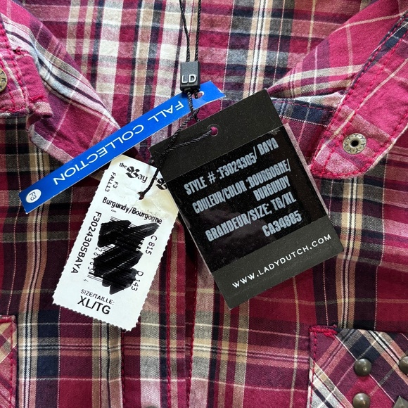 Lady Dutch NWT snap closure plaid fitted shirt with pocket embellishments sz XL - Picture 13 of 16